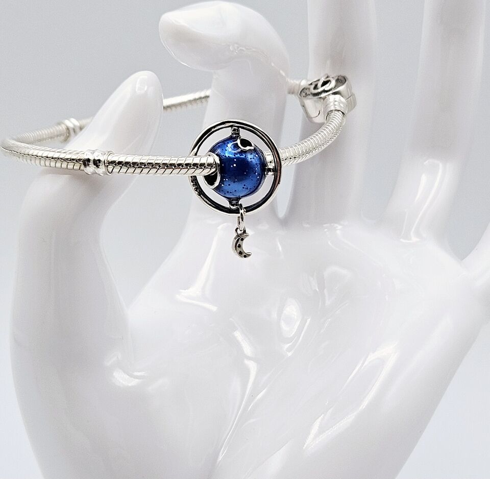 Blue Globe Earth & Moon Dangle Charm - bellissi