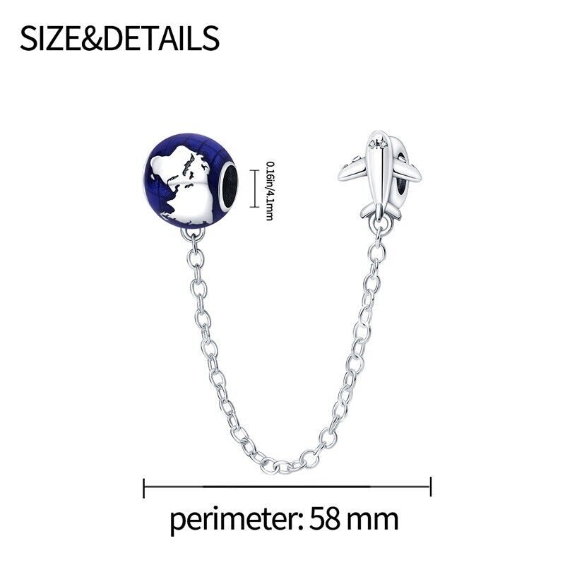 Blue Globe & Plane Safety Chain - bellissi