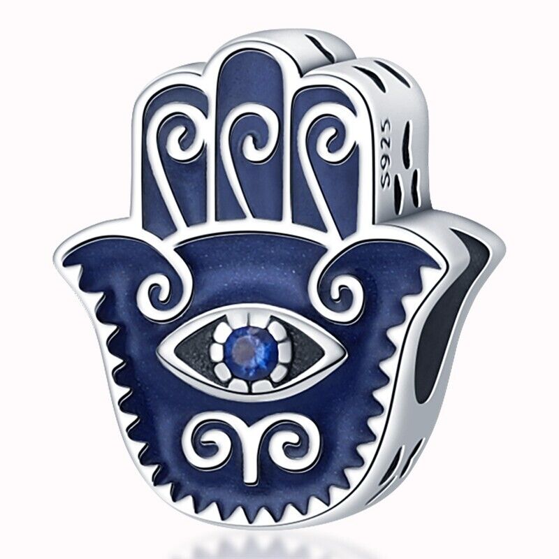 Blue Hamsa Hand With Zirconia Charm - bellissi