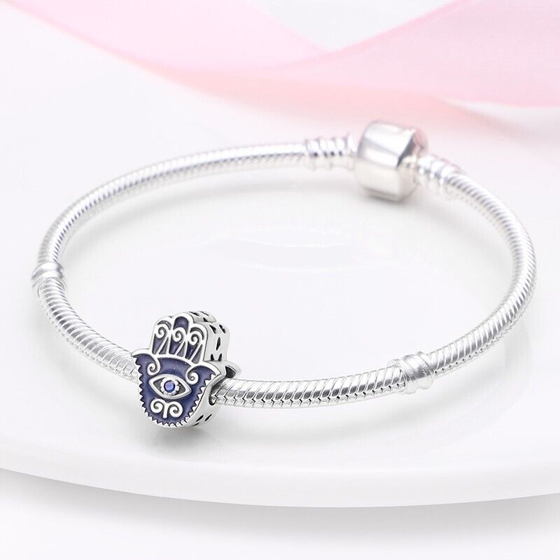 Blue Hamsa Hand With Zirconia Charm - bellissi