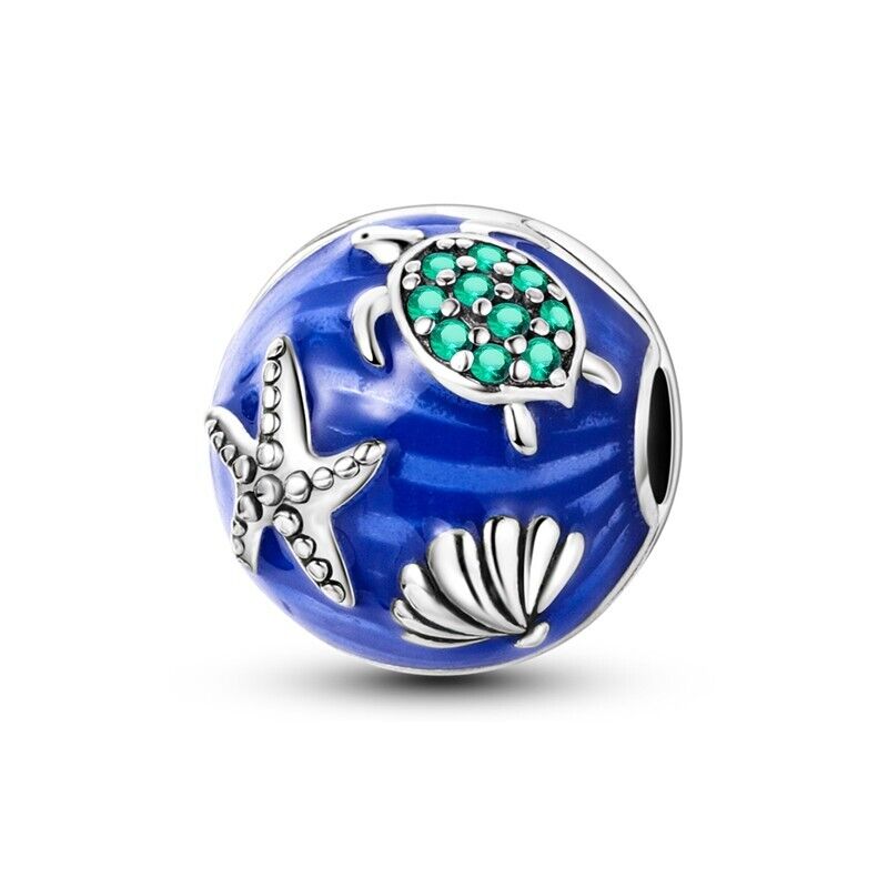 Blue Sea With Zirconia Turtle Shell Clip On Charm - bellissi