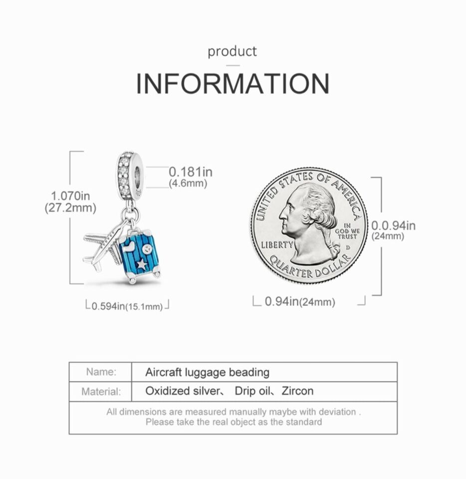 Blue Suitcase & Plane Dangle Charm - bellissi