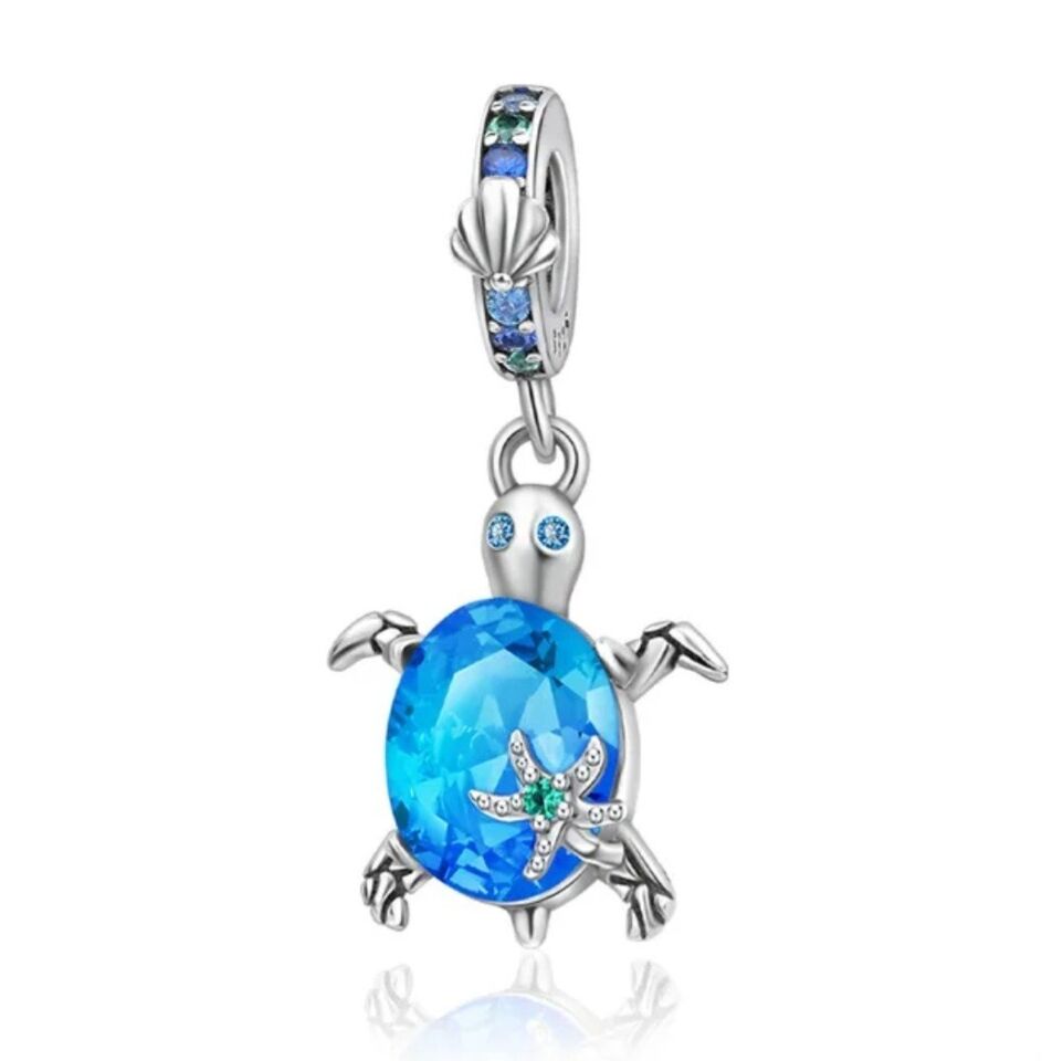 Blue Turtle Zirconia Dangle Charm - bellissi