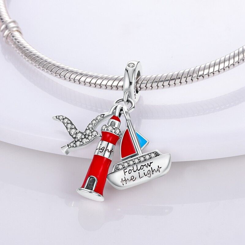 Boat Lighthouse Seagull Dangle Charm - bellissi