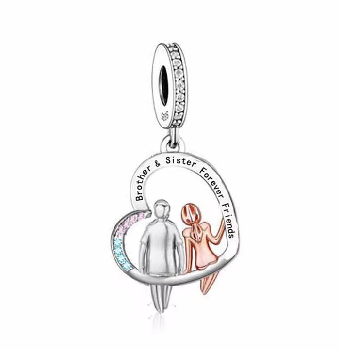 silver Brother and Sister Forever charm — heart pendant symbolizing everlasting sibling bond