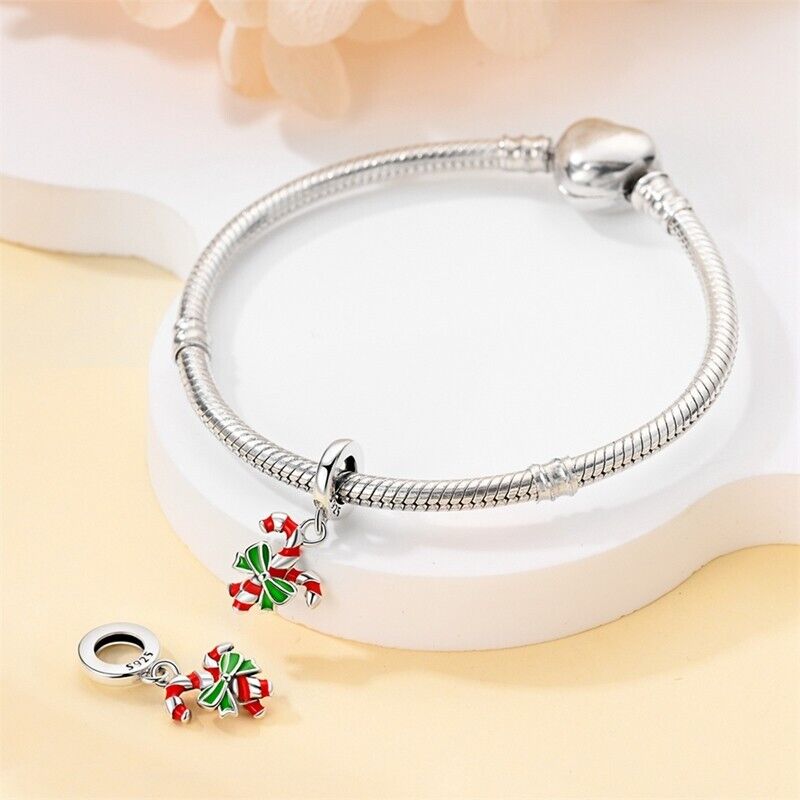 Candy Cane & Bow Dangle Charm - bellissi