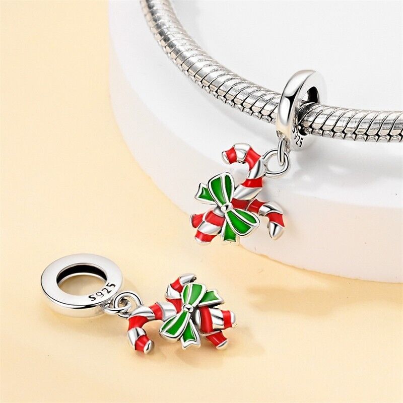 Candy Cane & Bow Dangle Charm - bellissi