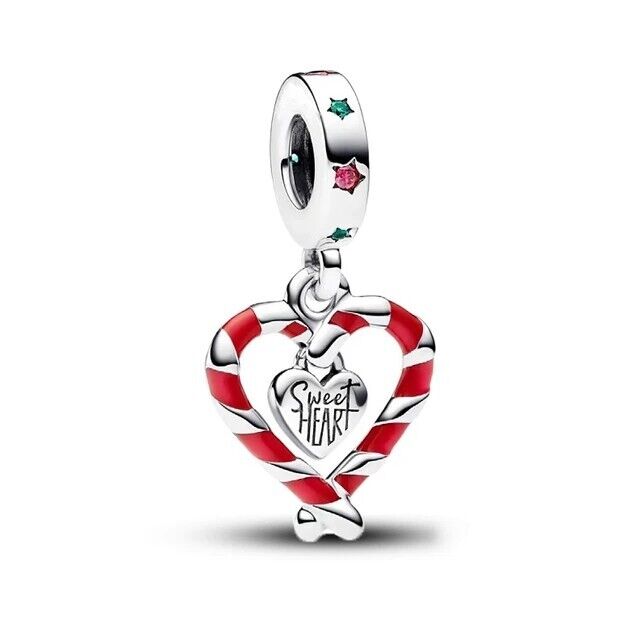 Candy Cane Heart Dangle Charm - bellissi