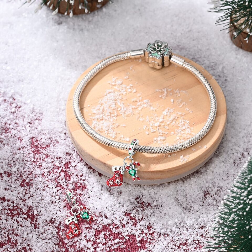 Candy Cane & Stocking Dangle Charm - bellissi