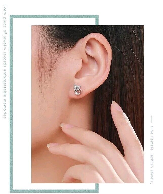 Cat Kitty Sparkling Zirconia Stud Earrings - bellissi