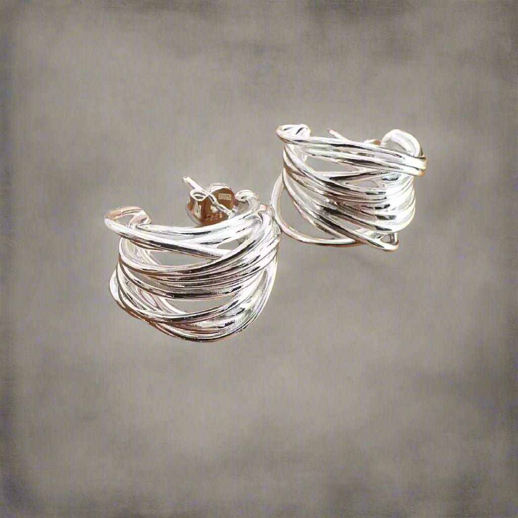 Chic Claw Hoop Earrings Twisted Silver Earrings - bellissi