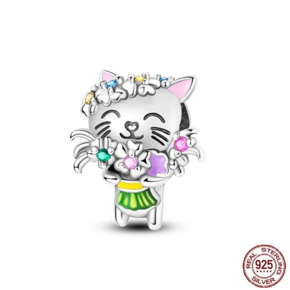 Colourful Cat With Flowers Charm - bellissi