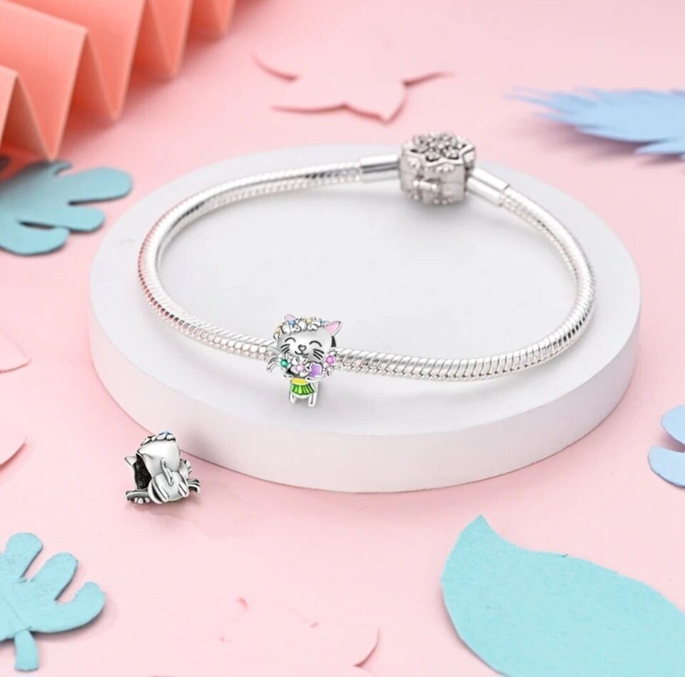 Colourful Cat With Flowers Charm - bellissi