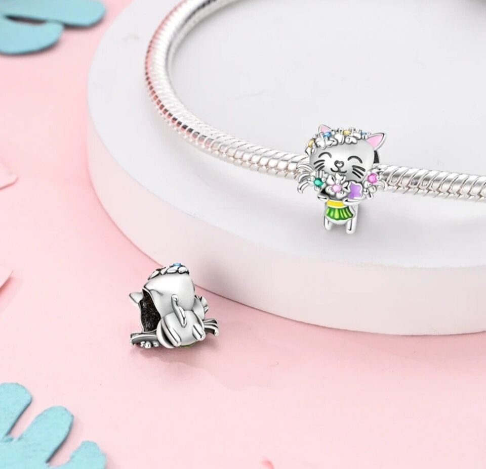 Colourful Cat With Flowers Charm - bellissi