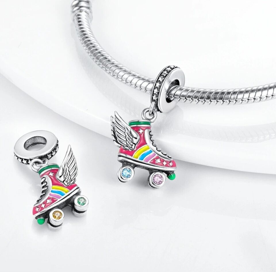 Colourful Zircon Roller Skate & Wings Charm - bellissi