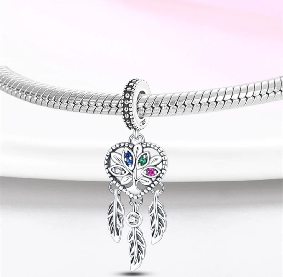Colourful Zircon Tree Of Life Dreamcatcher Dangle Charm - bellissi