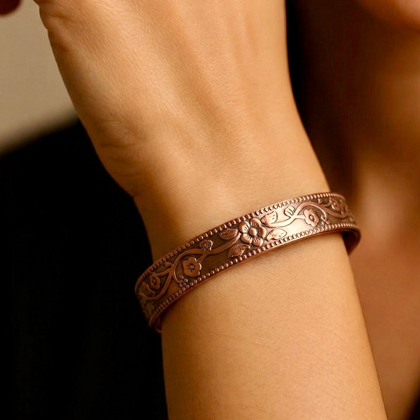 Copper Magnetic Floral Cuff Bracelet - bellissi