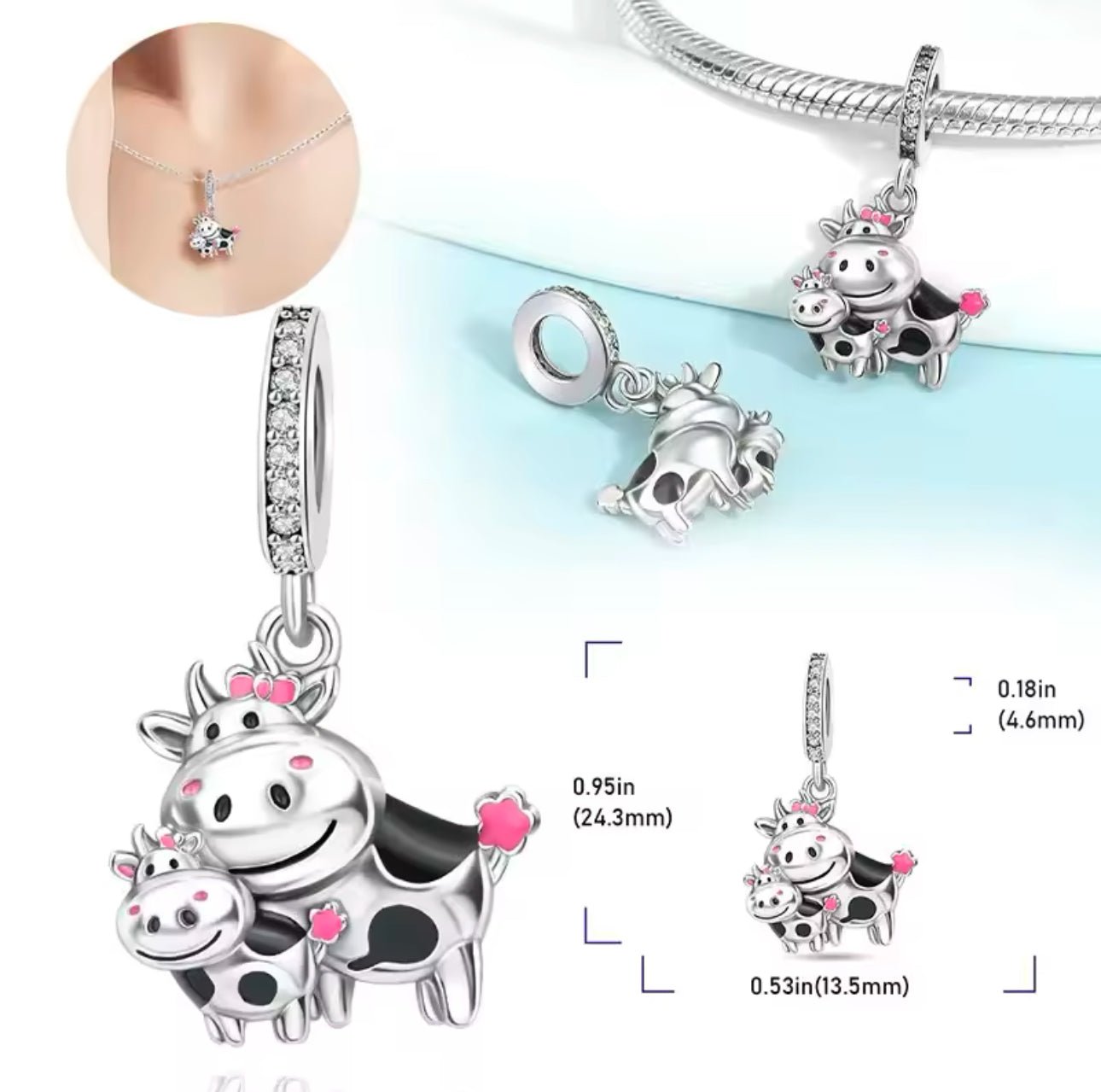 Cow with Baby Dangle Charm - bellissi