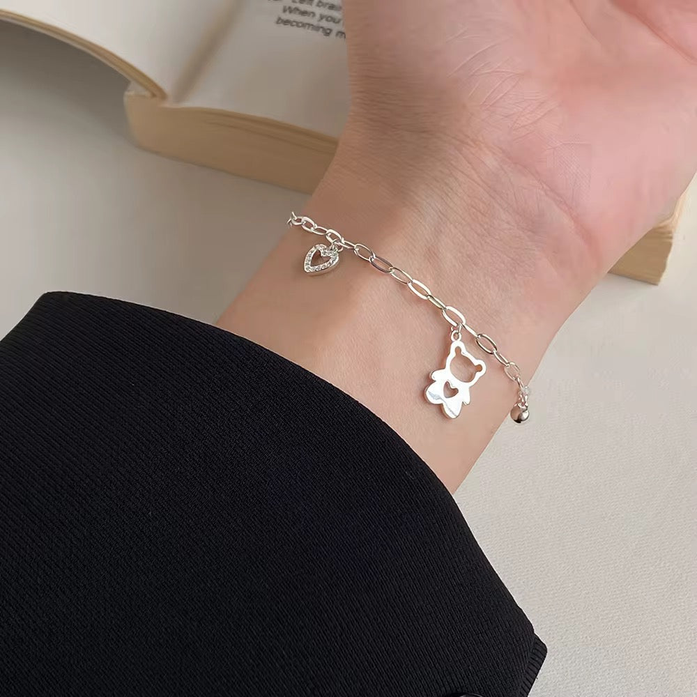 Cute Bear Heart Bracelet with Crystal Charm - bellissi