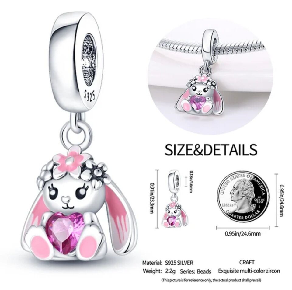 Cute Bunny Rabbit With Pink Zirconia Heart - bellissi