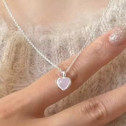 Dainty Silver Enamel Heart Necklace
