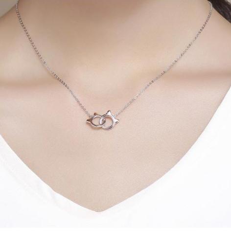 Double Circle Cat Pendant Necklace - bellissi