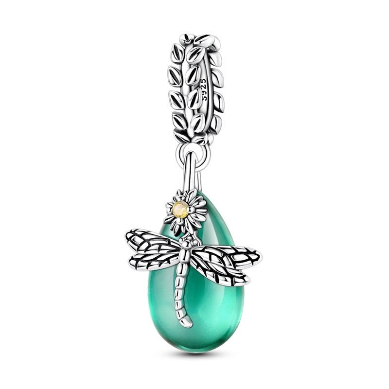 Dragonfly on Jadeite Drop Dangle Charm - bellissi
