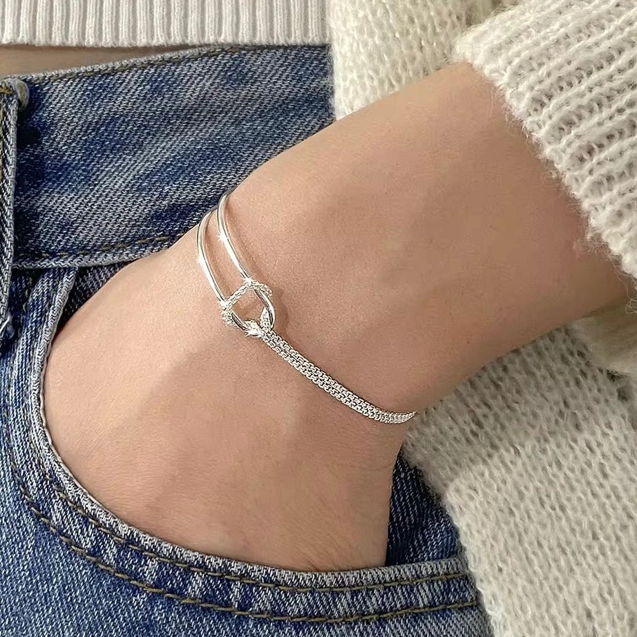 Dual Arc Chain - Link Silver Bracelet - bellissi
