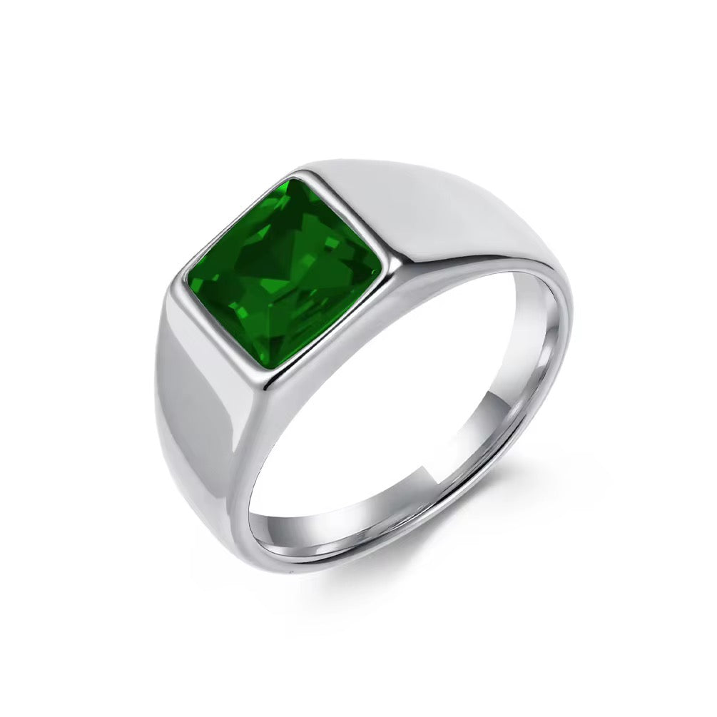 Men’s emerald green signet ring stainless steel durable everyday wear