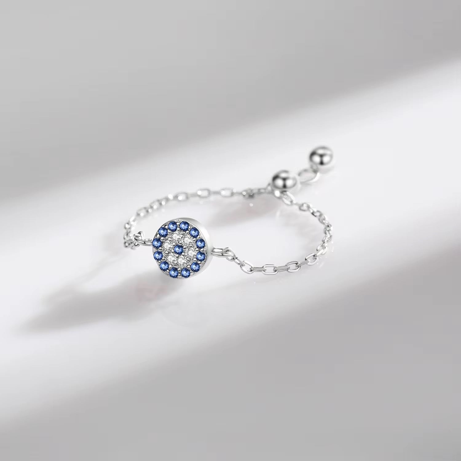 Evil Eyes Cubic Zirconia Adjustable Chain Ring - bellissi