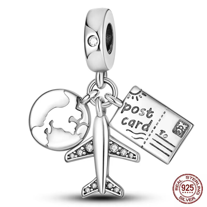 Globe & Plane Letter Dangle Charm - bellissi