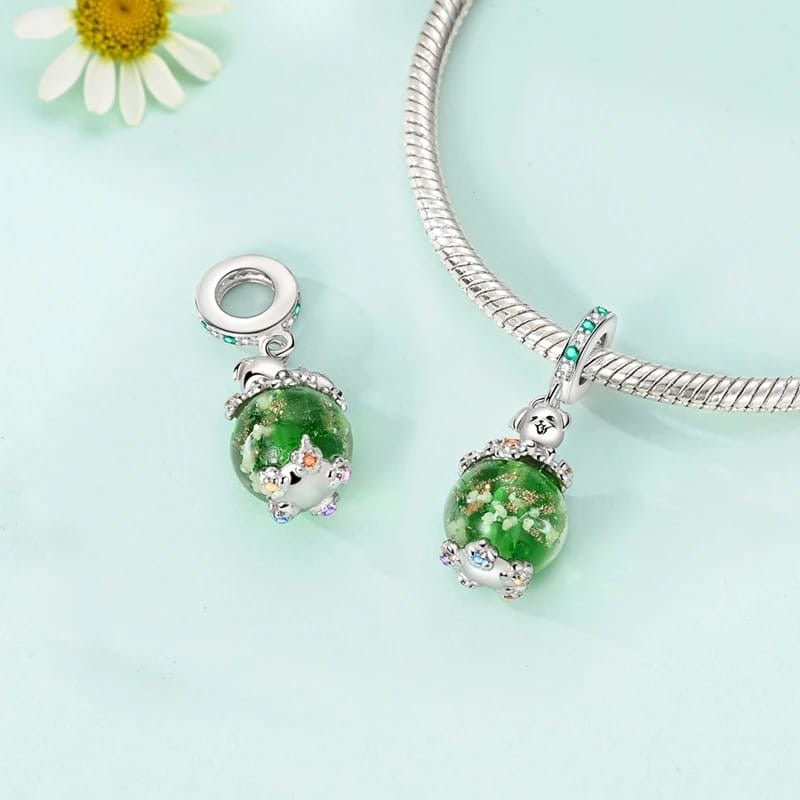 Glow In The Dark Green Murano Glass Dangle Charm - bellissi