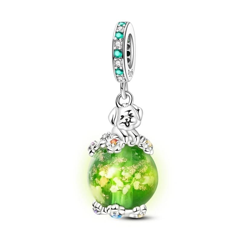Glow In The Dark Green Murano Glass Dangle Charm - bellissi