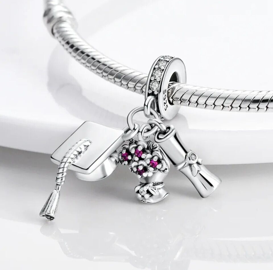 Graduation Cap Diploma And Flowers Charm - bellissi