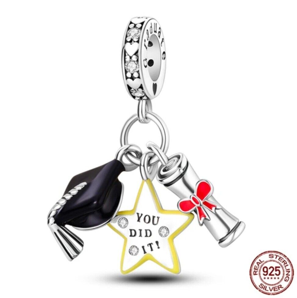 Graduation Cap Diploma And Star Dangle Charm - bellissi