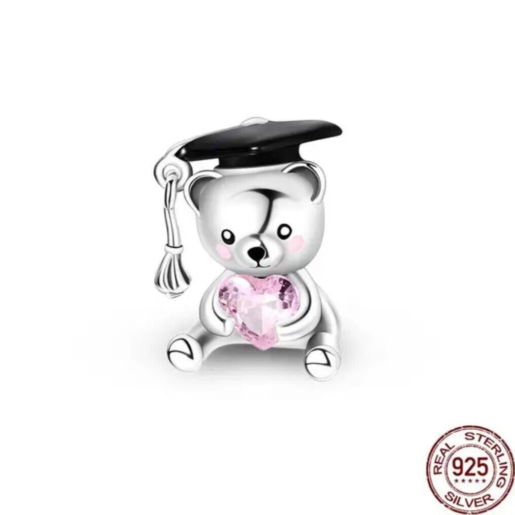 Graduation Gift Pink Heart Teddy Charm - bellissi