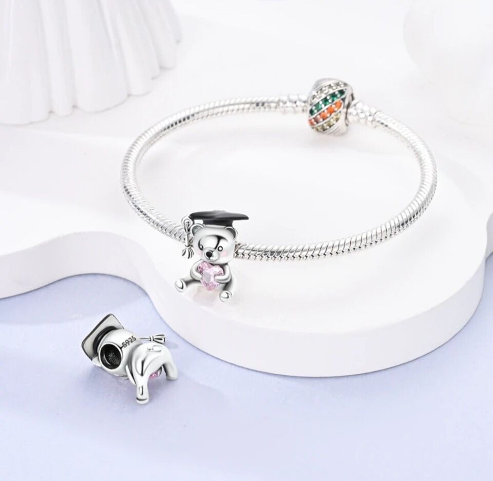 Graduation Gift Pink Heart Teddy Charm - bellissi