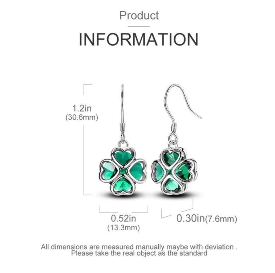 Green Murano Clover & Hearts Dangle Earrings - bellissi