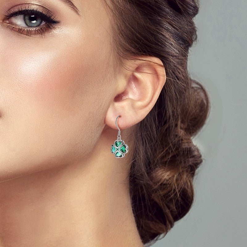 Green Murano Clover & Hearts Dangle Earrings - bellissi