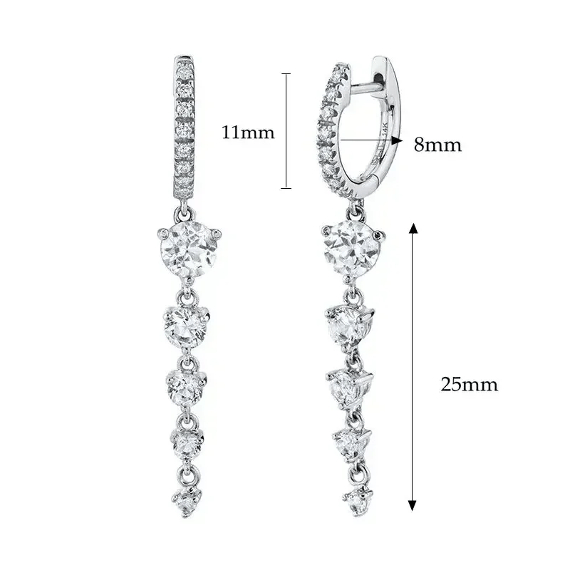 Hoop Long Zirconia Drop Earrings Dangle - bellissi