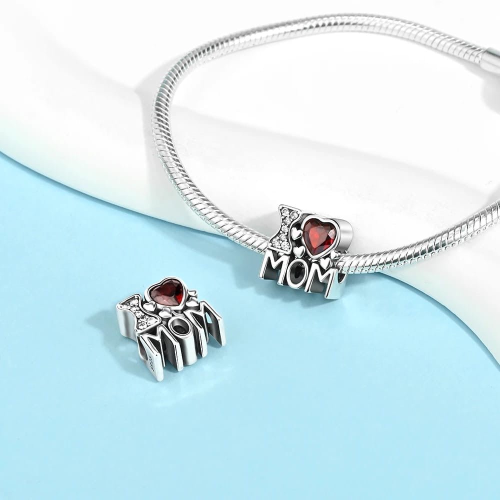 I Love Mom Charm with Red Crystal Heart - bellissi