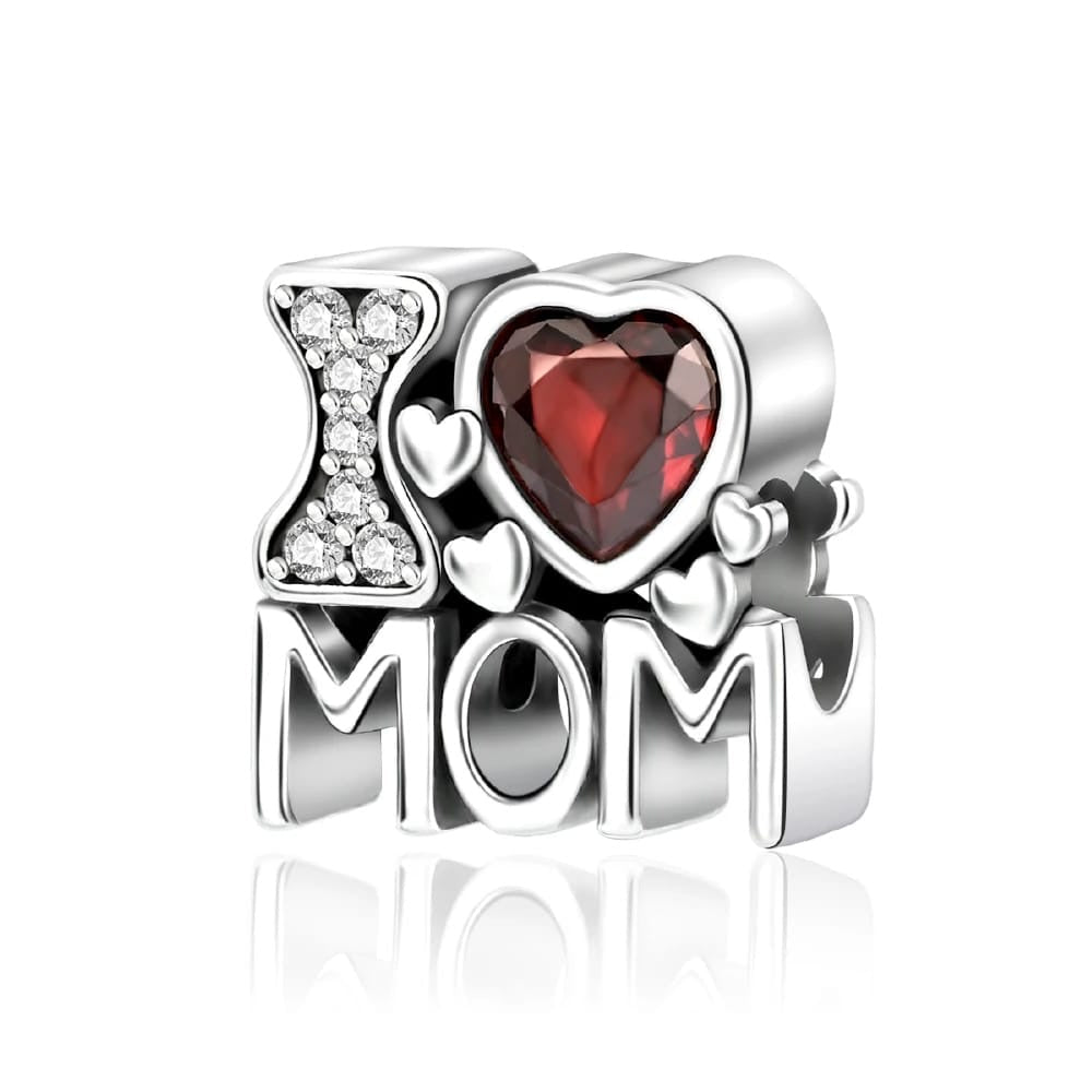 I Love Mom Charm with Red Crystal Heart - bellissi