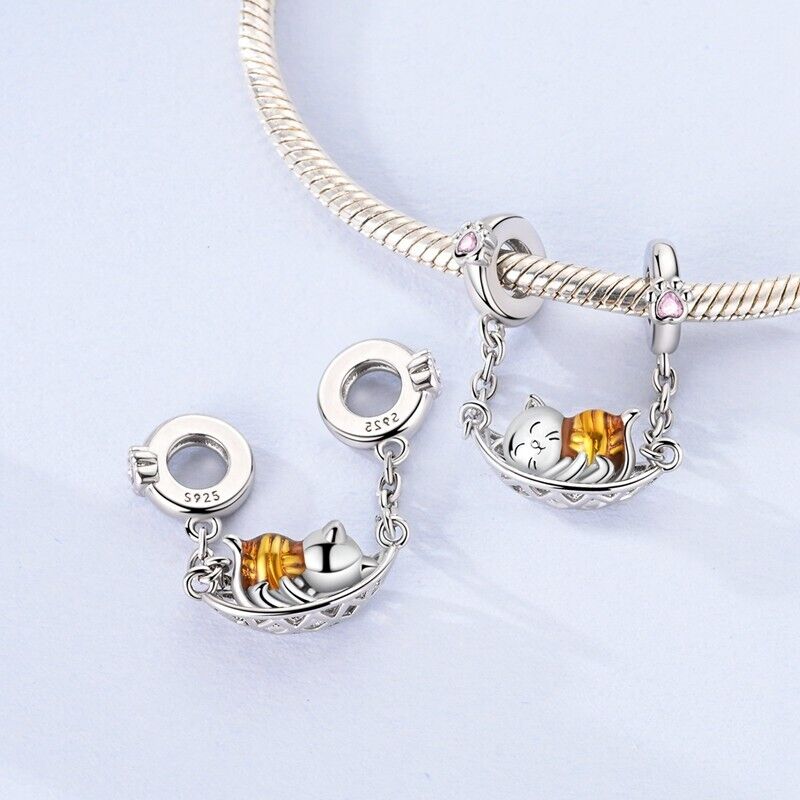 Kitten Hanging In A Basket Dangle Charm - bellissi