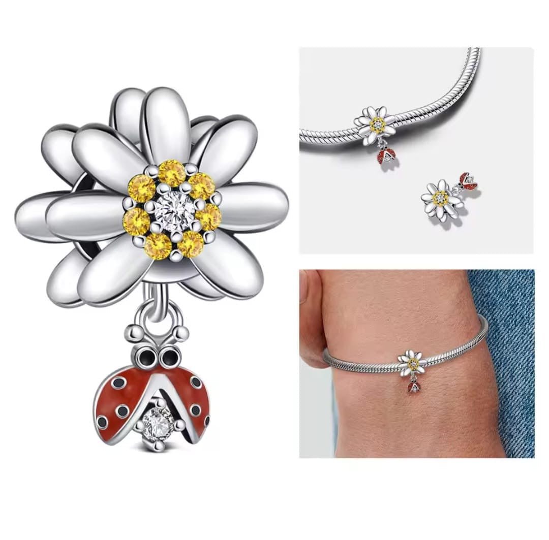 Ladybird Daisy Flower Dangle Charm - bellissi
