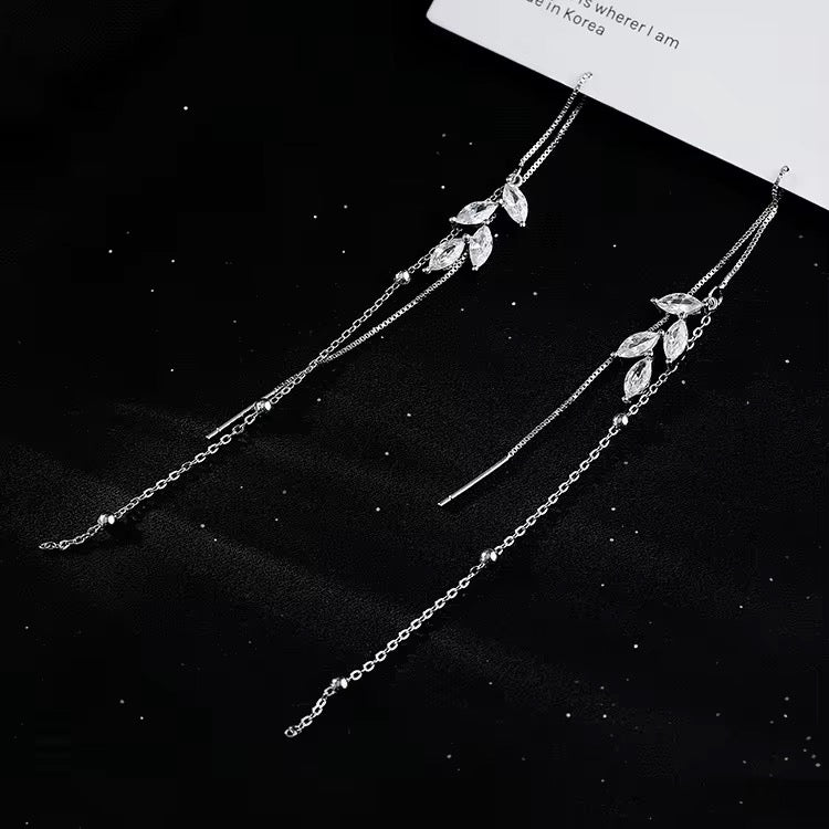 Leaf Tassel Wire Stud Earrings - bellissi