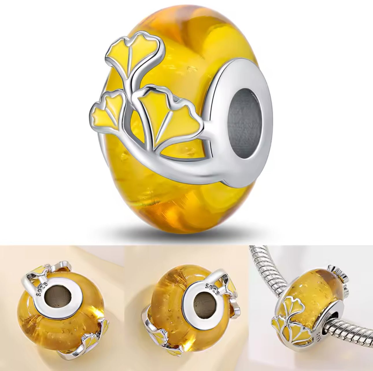 Leaves Yellow Murano Glass Bead Charm - bellissi