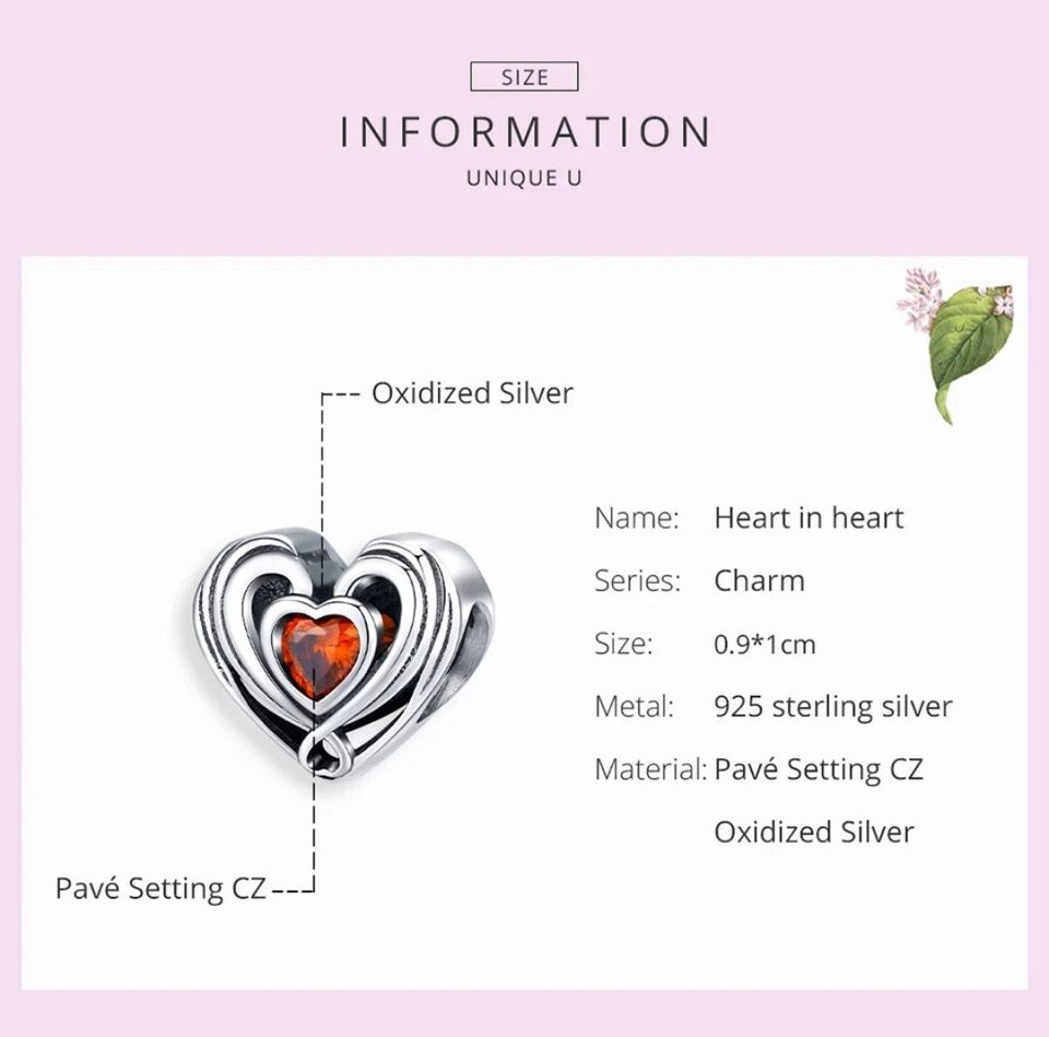 Love Heart Red Zircon Bead - bellissi