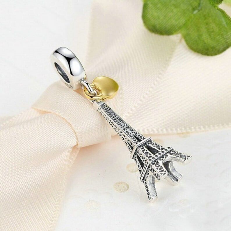 Love Paris Eiffel Tower Heart Dangle Charm - bellissi