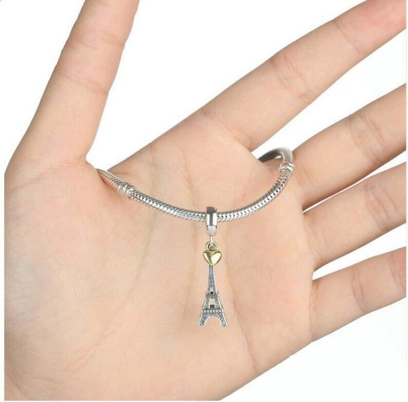 Love Paris Eiffel Tower Heart Dangle Charm - bellissi