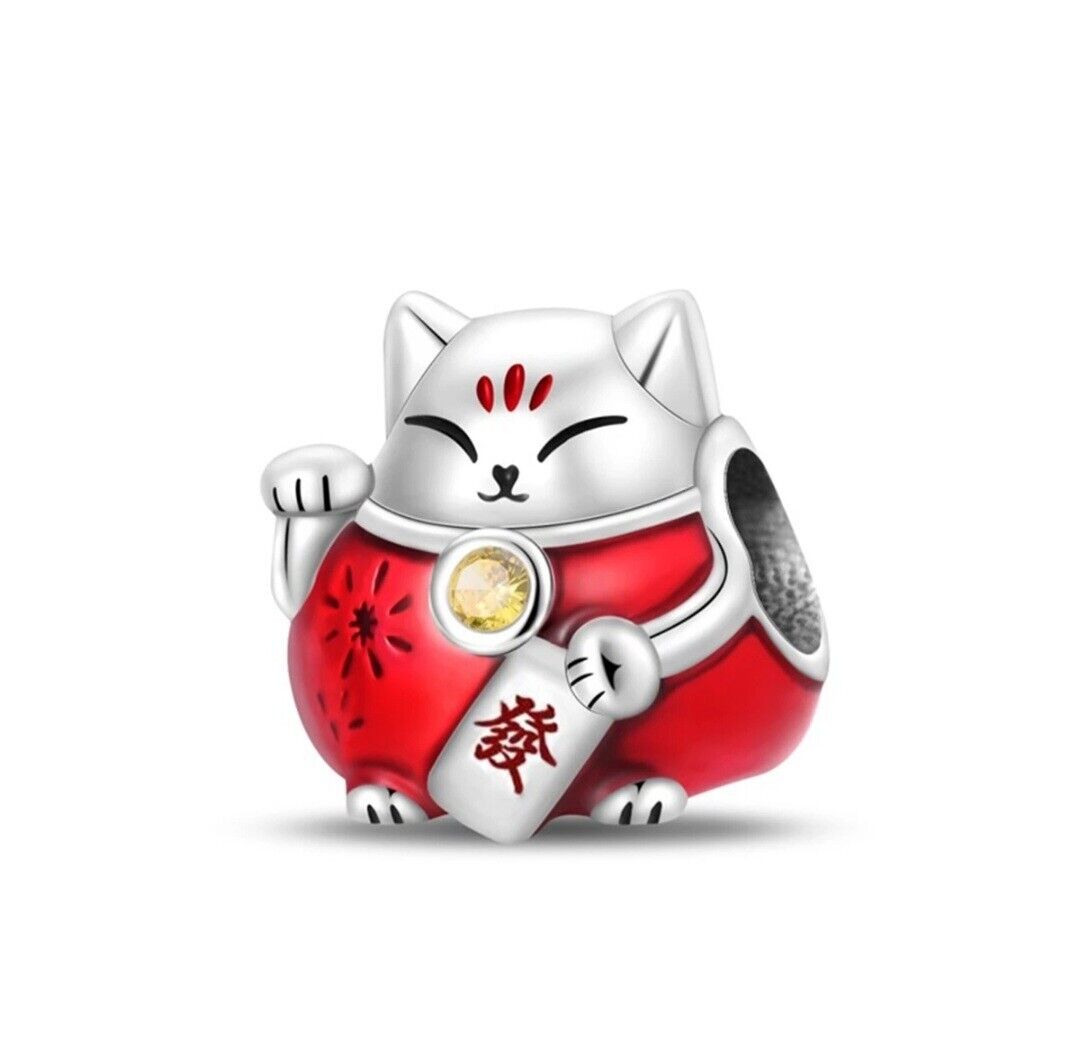Lucky Chinese Red Cat With Zirconia - bellissi